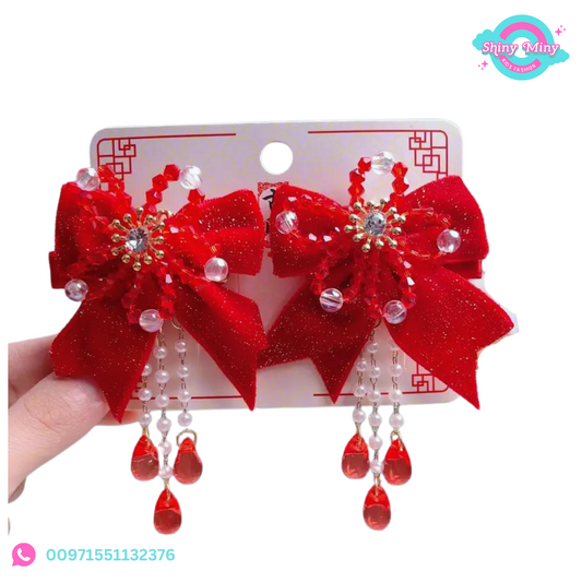 2-pcs of Exquisite Red Hair Clips with Rhinestone