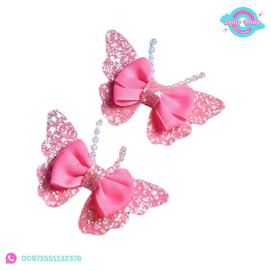 2pcs Sparkling Sequin Bead Butterfly Shaped Hair Clips.